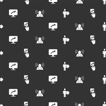 Set Team leader, , Graph, schedule, chart and Head hunting on seamless pattern 스톡 일러스트