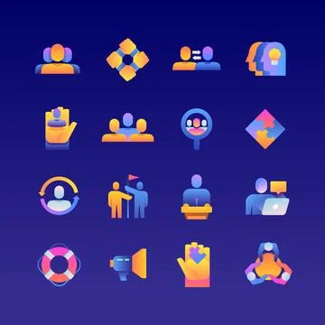 Set of Team Work. Vector Gradient Icons. Editable Color. 48x48 Pixel. Stock Illustration