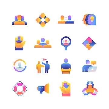 Set of Team Work. Vector Gradient Icons. Editable Color. 48x48 Pixel. Stock Illustration