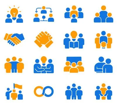 Set of teamwork and collaboration icons representing people working togethe.. Stock Illustration