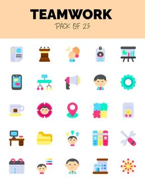 Set of Teamwork flat icons for logo &amp; web. Vector illustration Stock Illustration