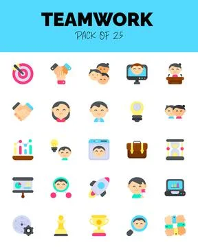 Set of Teamwork flat icons for logo &amp; web. Vector illustration Stock Illustration
