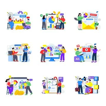 Set of Teamwork Flat Illustrations Stock Illustration