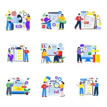Set of Teamwork Flat Illustrations Stock Illustration