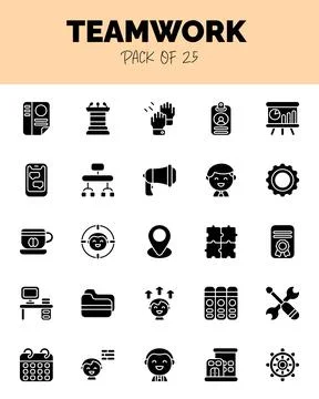 Set of Teamwork Glyph icons for logo &amp; web. Vector illustration Stock Illustration