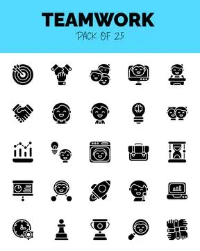 Set of Teamwork Glyph icons for logo &amp; web. Vector illustration Stock Illustration