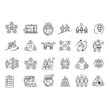 Set of Teamwork Icons. Vector Icons Collaboration, Webinar, Colleague, Team.. Stock Illustration