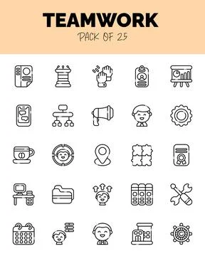Set of Teamwork Lineal Cut icons for logo &amp; web. Vector illustration Stock Illustration