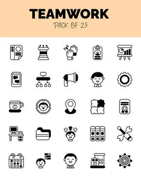 Set of Teamwork Lineal Fill Icons for logo &amp; web. Vector illustration Stock Illustration
