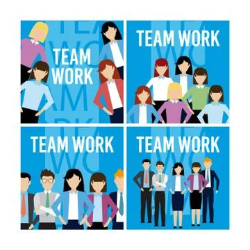 Set of teamwork square frames Stock Illustration