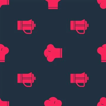 Set Teapot and Chef hat on seamless pattern. Vector Stock Illustration