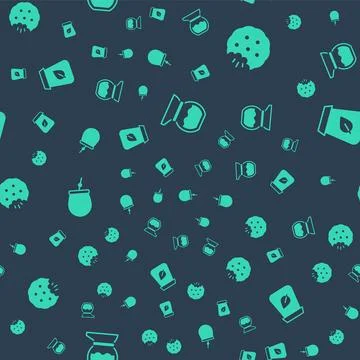 Set Teapot, Cookie or biscuit, Mate tea and packaging on seamless pattern. .. Illustrazione stock