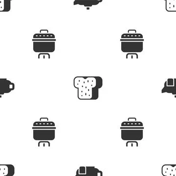 Set Teapot with cup, Bread toast and Cooking on seamless pattern. Vector Stock Illustration