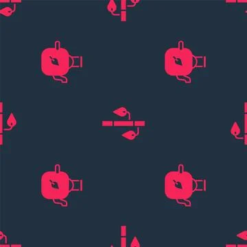 Set Teapot with leaf and Bamboo on seamless pattern. Vector Illustrazione stock