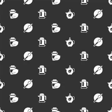 Set Teapot with leaf, Cigarette, Cup of tea lemon and Electric kettle on Stock Illustration