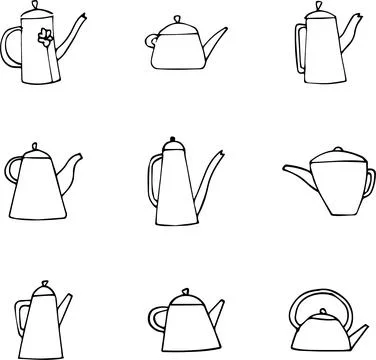 Set of teapot sketch vector illustration hand drawing Stockillustratie