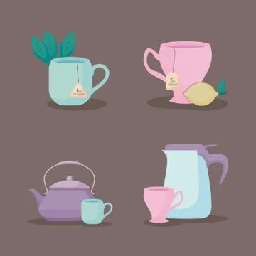 Set of teapots and cups tea icon Stock Illustration