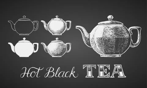 Set of teapots drawn on chalkboard Stock Illustration