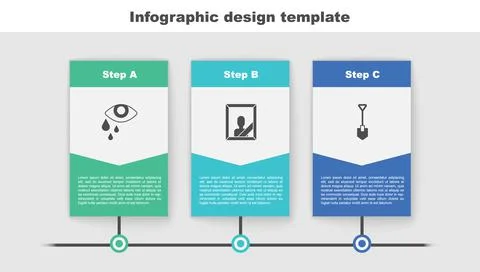 Set Tear cry eye, Mourning photo frame and Shovel. Business infographic template Stock-Illustration