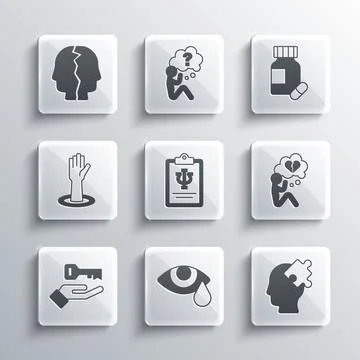 Set Tear cry eye, Solution to the problem, Broken heart or divorce, Psycholog Stock Illustration