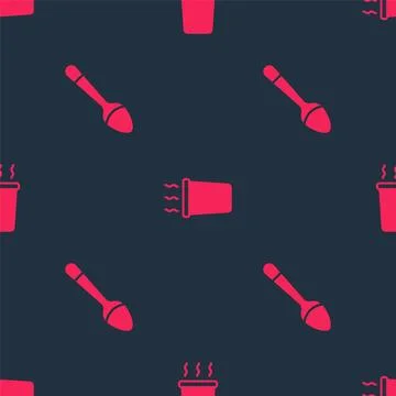 Set Teaspoon and Cup of tea on seamless pattern. Vector Illustrazione stock
