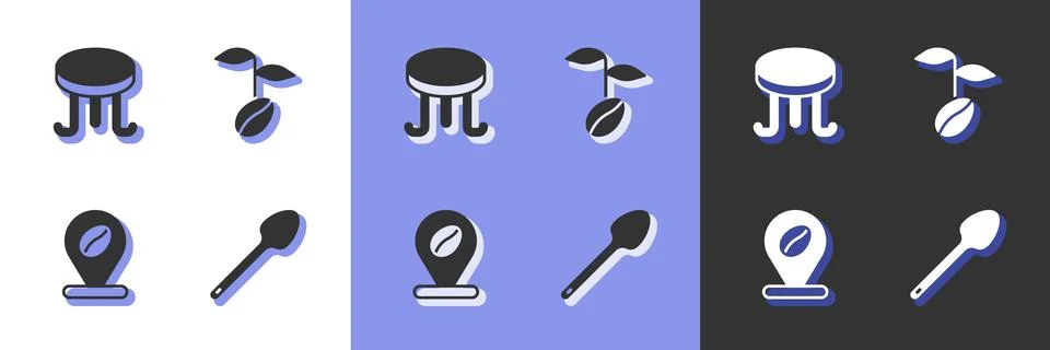 Set Teaspoon, Coffee table, Location with coffee bean and beans icon. Vector Stock Illustration