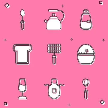 Set Teaspoon, Kettle with handle, Salt, Bread toast, Barbecue steel grid, K.. イラスト素材