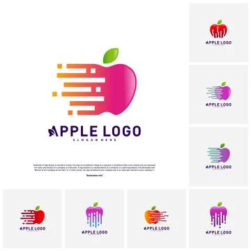 Set of Tech Apple logo concept. Fast Apple Creative Technology Logo vector te Stock Illustration