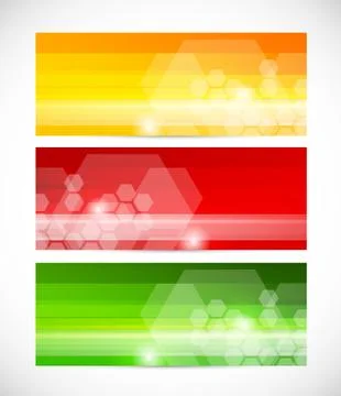 Set of tech banners with hexagons Stock Illustration