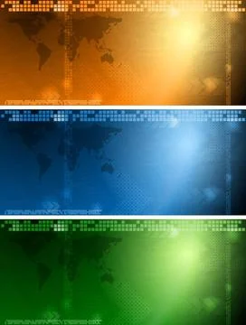 Set of tech banners with world map. Eps 10 Set of tech banners with world ... Stock Photos