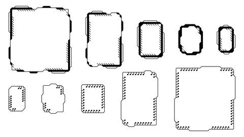 Set of tech frames isolated on white background. Hud frame with pcb elements. Stock Illustration