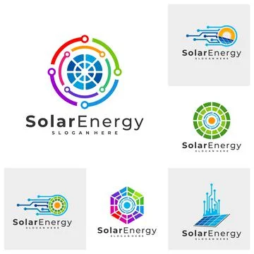 Set of Tech Solar logo vector template, Creative Solar panel energy logo desi Stock Illustration