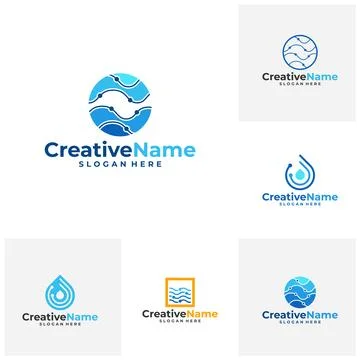 Set of Tech water logo design vector template, Creative tech water waves lo.. Illustrazione stock