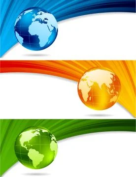 Set of technical banners with globe Stock Illustration