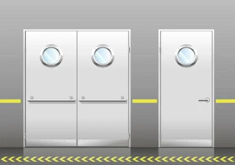 Set of technical doors with portholes Stock Illustration