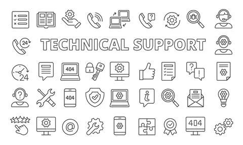 Set of Technical support icons in line design. Computer support,Tech support, IT Stock Illustration