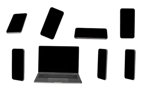 Set of technological gadgets isolated over white background Stock Photos