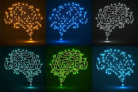 Set of technological neon brain. Circuit board. Abstract vector background イラスト素材