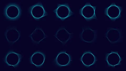 Set of technology abstrcat blue circles elements wave lines on dark backgroun Stock Illustration