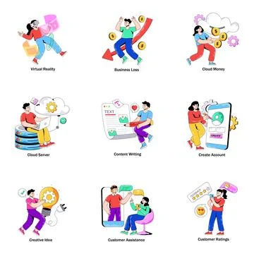 Set of Technology and Management Flat Illustrations Stock Illustration