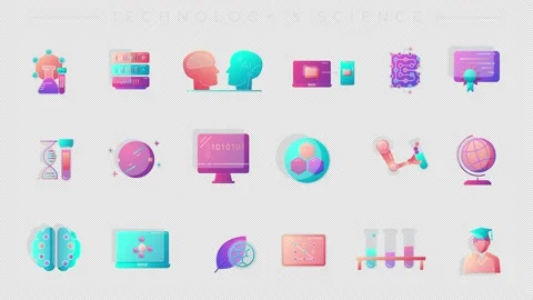 Set of Technology and Science line icons on the alpha channel. Stock Footage 238974187