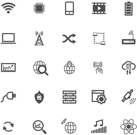 Set of technology data communication. Hi-tech line outline icon.Digital graph Stock Illustration