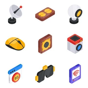 Set of Technology Devices Flat Isometric Icons Stock Illustration