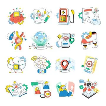 Set of Technology Doodle Icons Stock Illustration