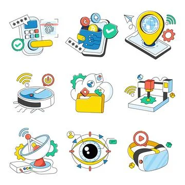 Set of Technology Doodle Icons Stock Illustration
