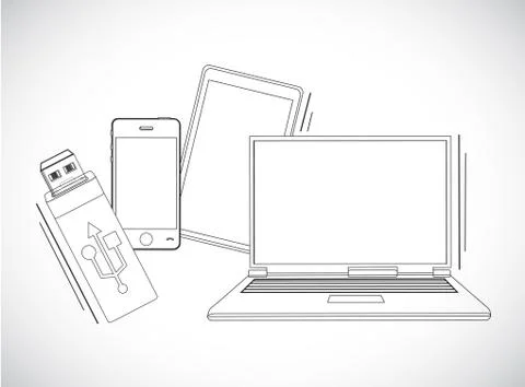 Set of technology electronics. Line Illustrator. Illustrazione stock