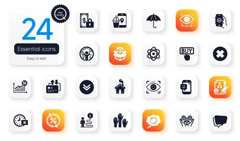 Set of Technology flat icons. Time, Smile and Global business elements for web Stock Illustration