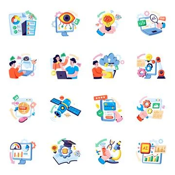 Set of Technology Flat Illustrations 스톡 일러스트
