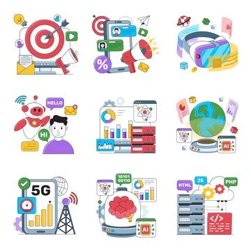 Set of Technology Flat Illustrations Stock Illustration