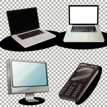 Set of technology gadget on transparent background Stock Illustration